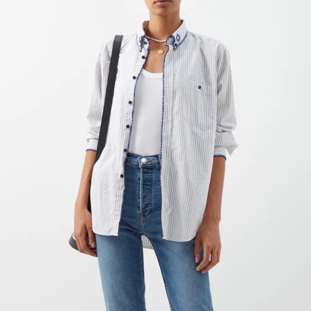 Re/done 90s oversized striped cotton-jacquard shirt